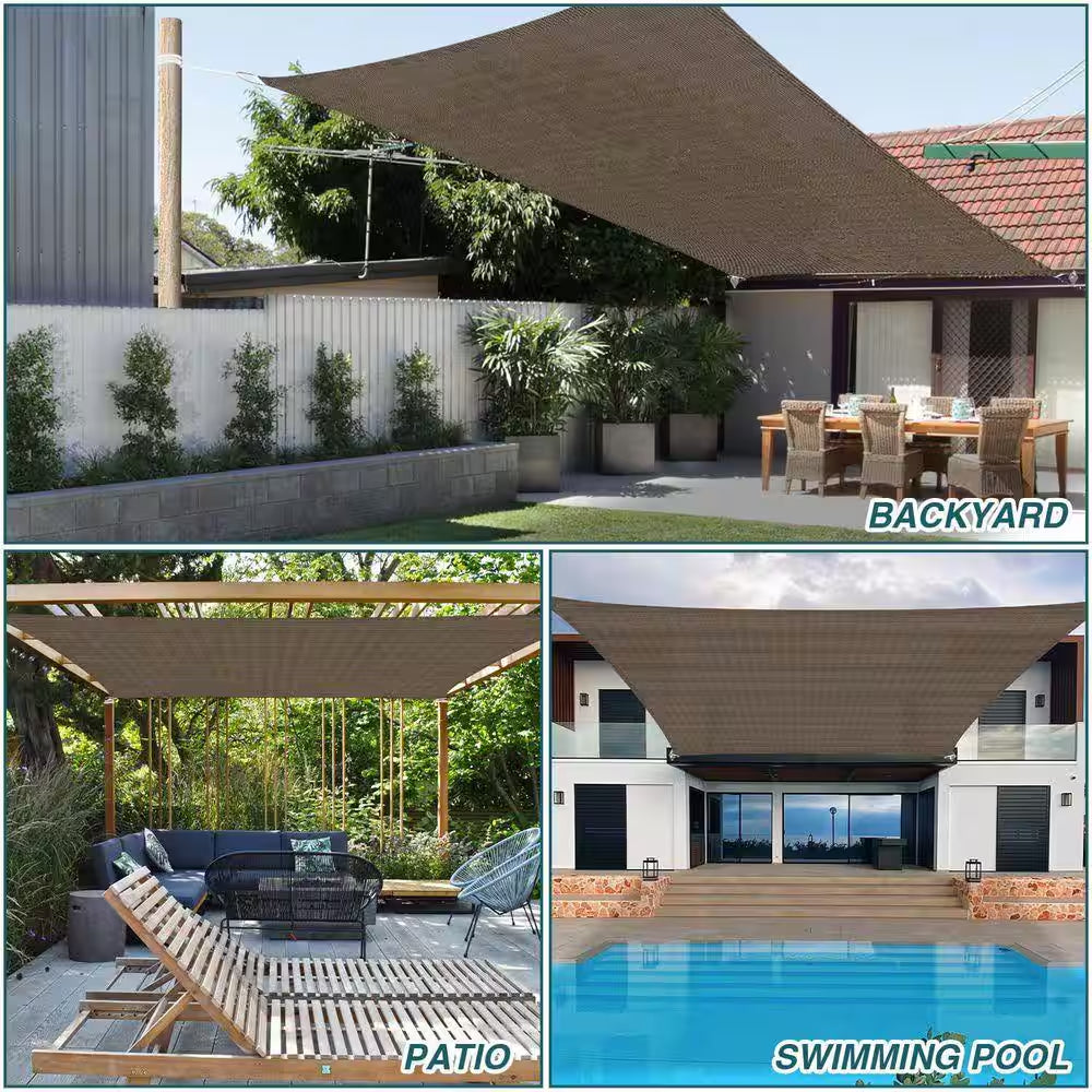 12 Ft. X 14 Ft. HDPE Sun Shade Sail Rectangle Canopy Shades for Outdoor Patio Pergola, Blockage 95% UV Resistant, Brown