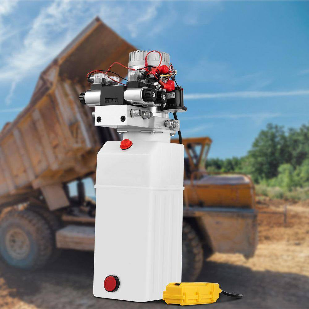 Hydraulic Pump 8 Qt., 12V Double Acting Unit for Dump Trailer and Vehicle Lifting 3200 PSI, Includes 4 SAE #6 Connectors