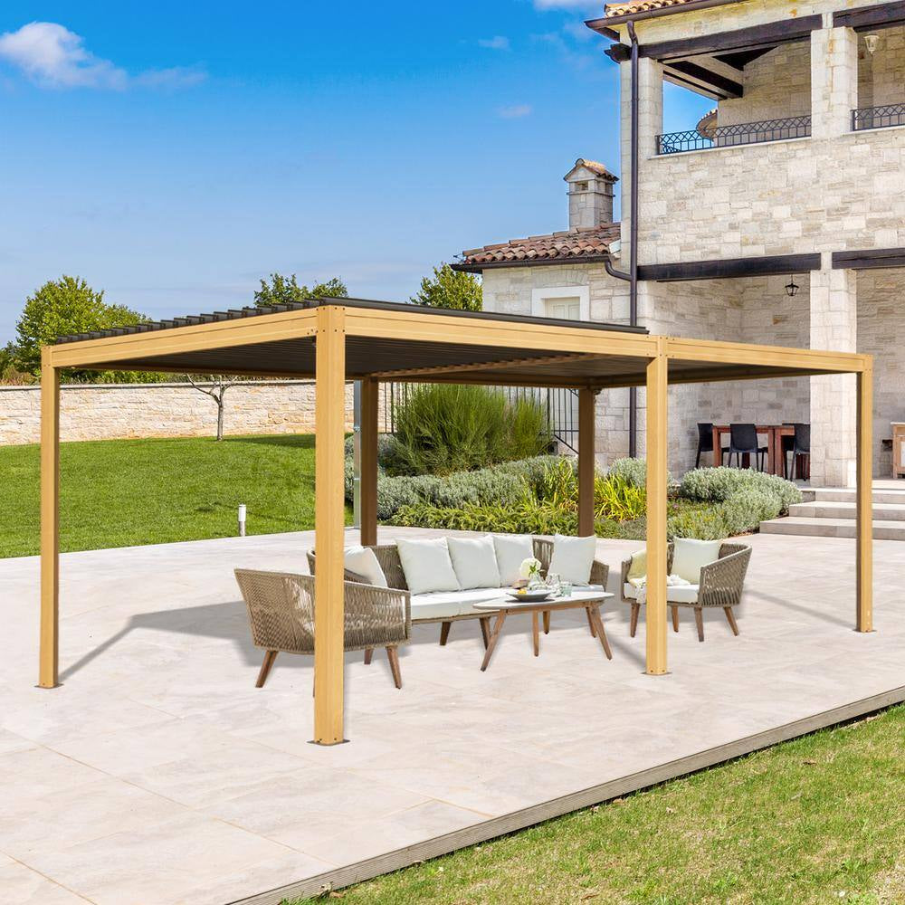 10 Ft. X 20 Ft. Wood-Looking Aluminum Metal Louvered Pergola