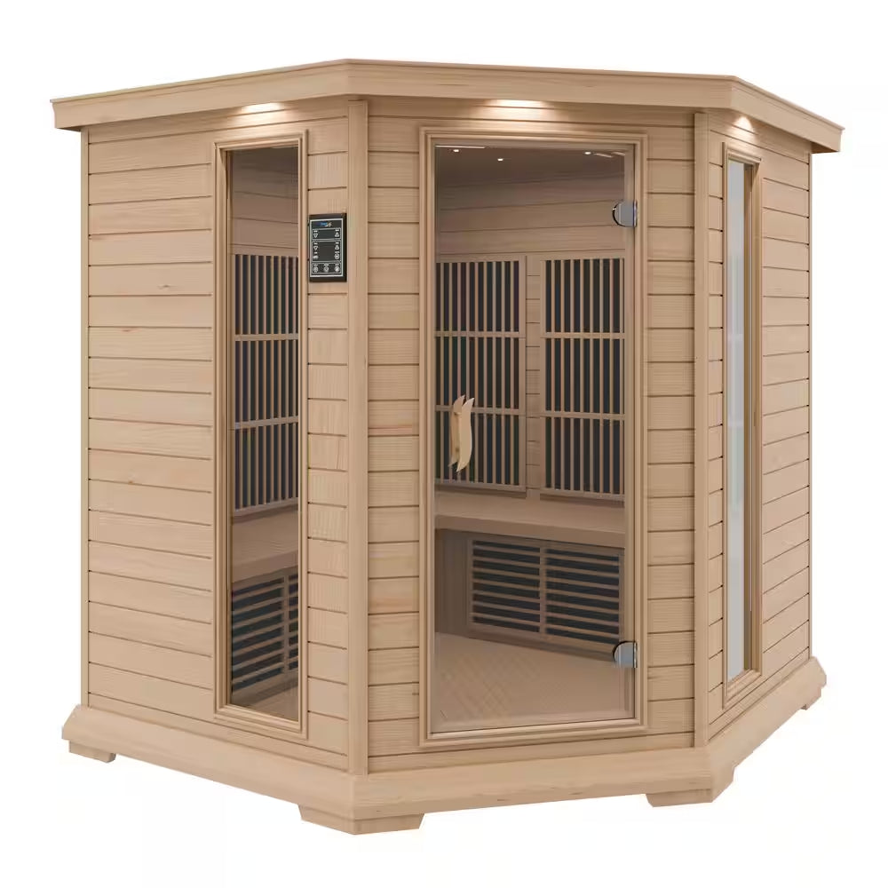 S10HD Series 5-Person Indoor Hemlock Wooden Infrared Sauna with Carbon FAR, LED Touch Control Panel