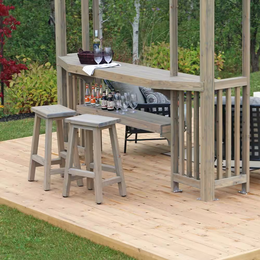 Madison 10 Ft. X 14 Ft. Timber Gray Cedar Wood Backyard Patio Pergola Including UV Sun Shade, Counter and Serving Bar
