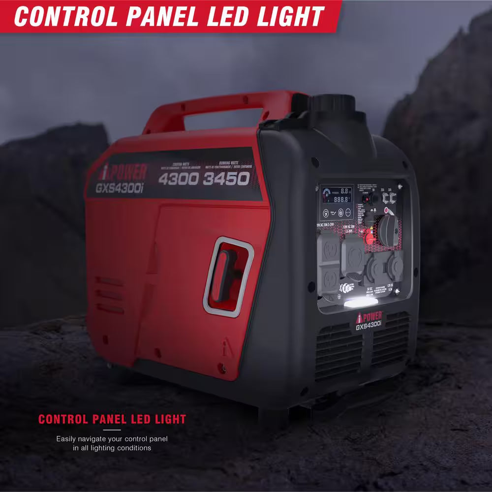 4300-Watt Recoil Start Gasoline Powered Light-Weight Inverter Generator with 149Cc OHV Engine and CO Sensor Shutdown
