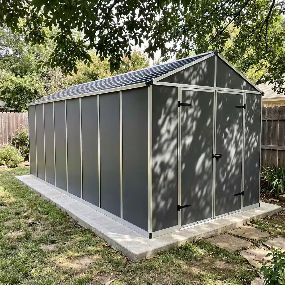 Rubicon 8 Ft. W X 17 Ft. D Resin Plastic Outdoor Garden Storage Shed with Floor (129.2 Sq. Ft.) in Dark Gray