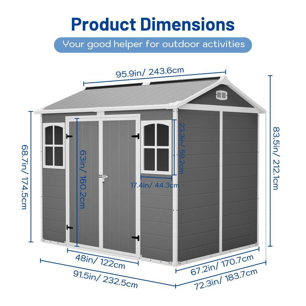 8X6 Ft Plastic Utility Shed with Lockable Door, Ventilation , Waterproof Design for Garden,Coverage Area- 46 Sq.Ft