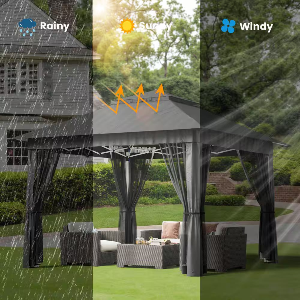 13 Ft. X 13 Ft. Pop up Gazebo Tent with Mosquito Netting, Outoor Canopy Tent for Lawn Backyard, Gray