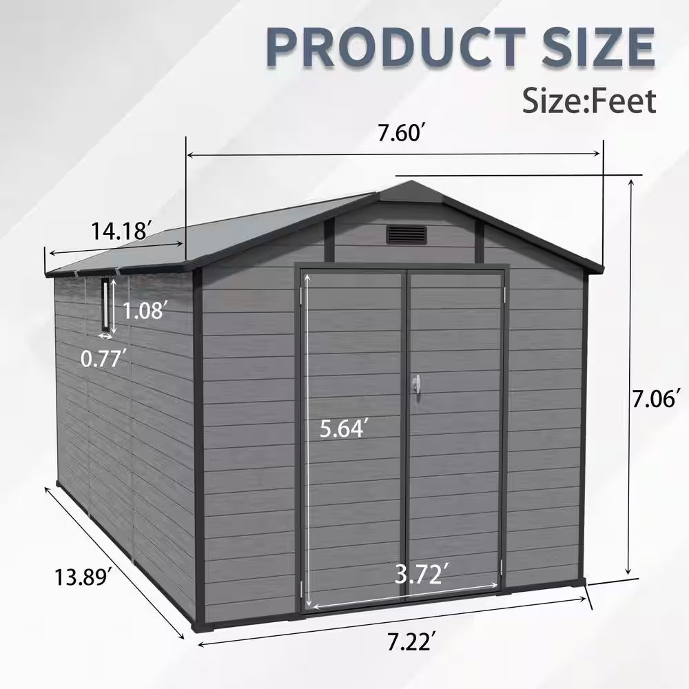 14 Ft. W X 8 Ft. D Plastic Outdoor Storage Shed - Lockable Resin Tool Shed with Window and Floor (112 Sq. Ft. )
