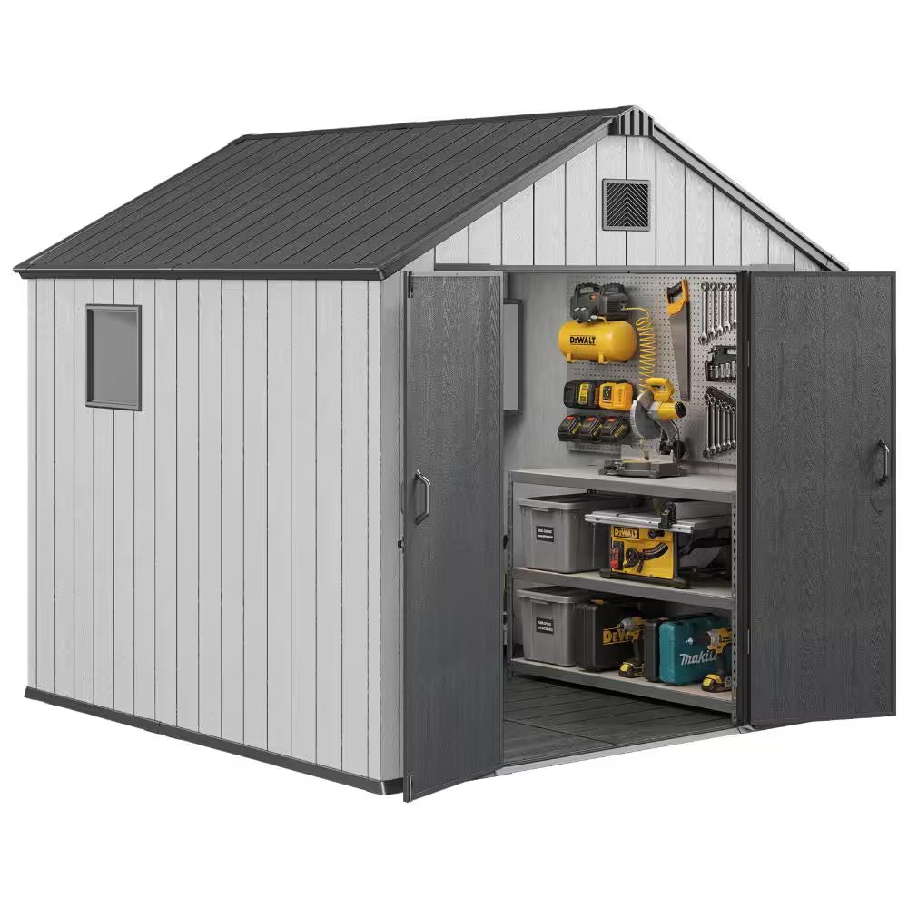 8 Ft. W X 10 Ft. D Resin Storage Shed with Double Doors, Window and Gable Vent 80 Sq. Ft.
