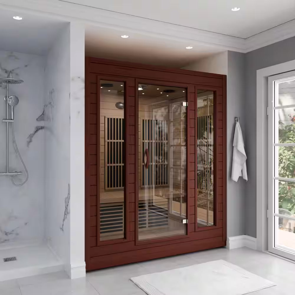 3-Person Indoor Hemlock Wood FAR Infrared Sauna with Low EMF Infrared Panel Heater, Touch Control Panel and Bluetooth