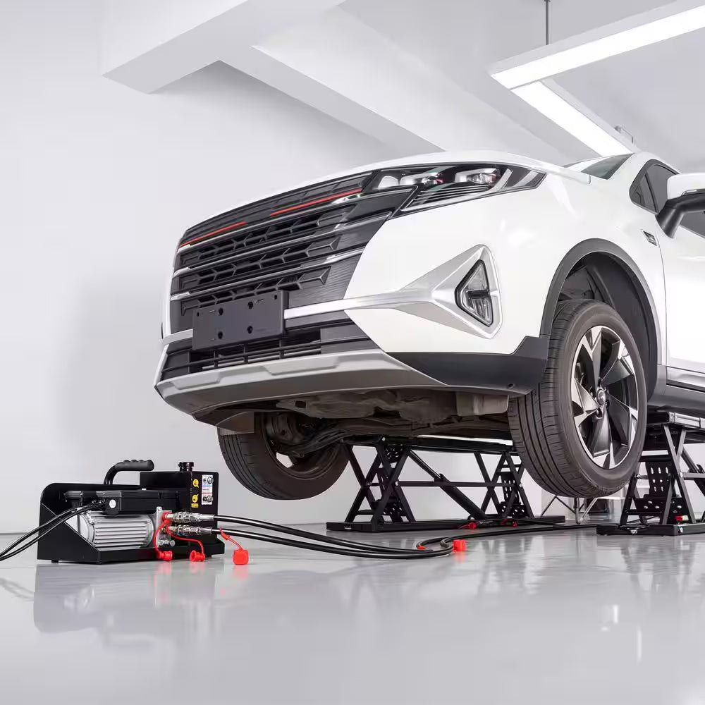 9000 Lbs. Portable Car Lift, Durable Steel Frame with 28 In. Max Height, 120-Volt Power Unit and Rubber Pads for Garage