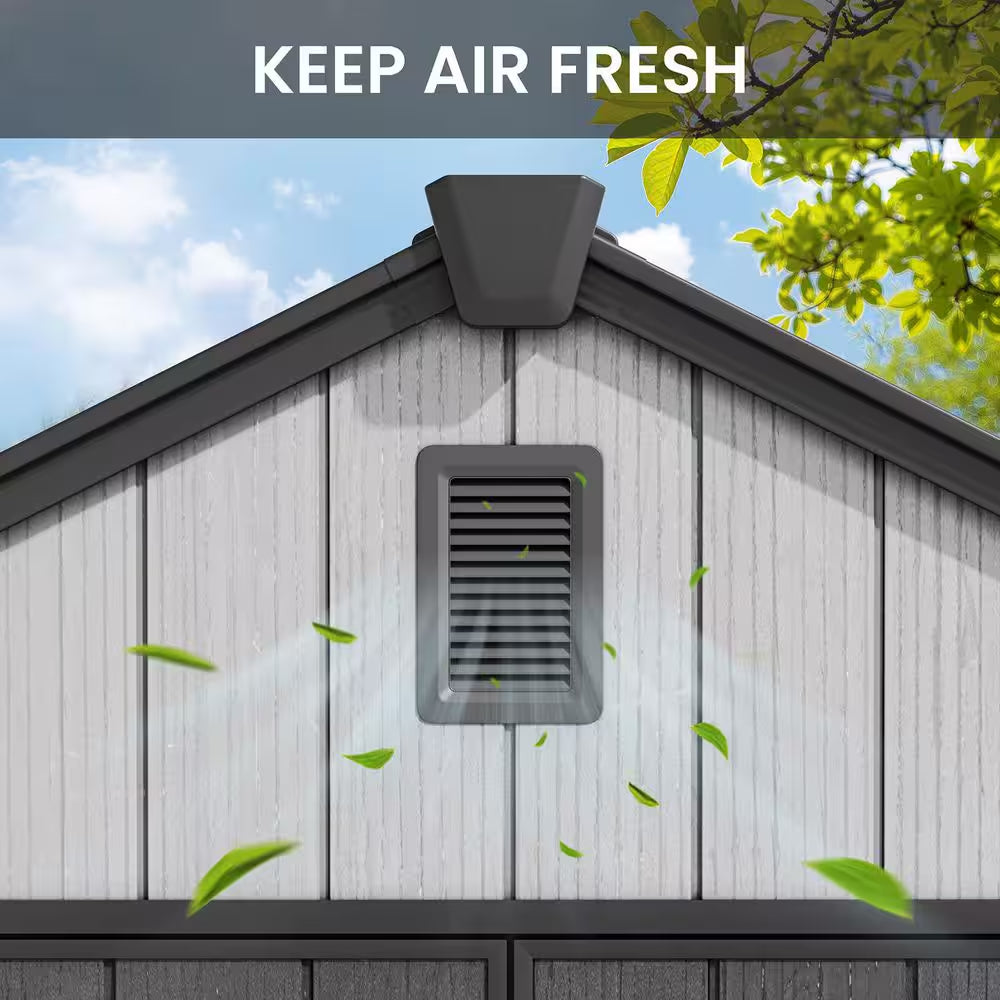12 Ft. X 8 Ft. Resin Storage Shed with Floor All-Weather Plastic Garden Tool Shed with Windows 96 Sq. Ft. in Light Gray