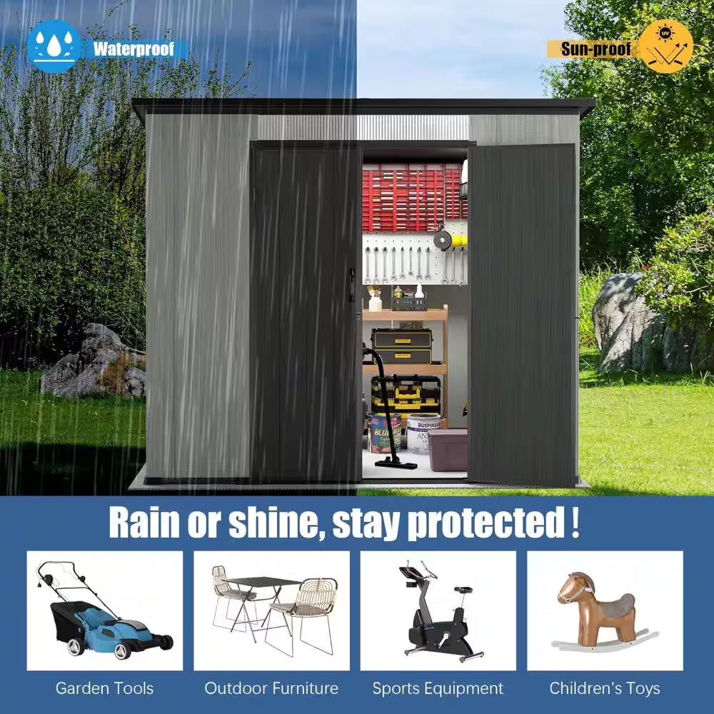 8 Ft.W X 6 Ft.D Resin Outdoor Storage Shed with Lockable Double Doors(48 Sq.Ft)