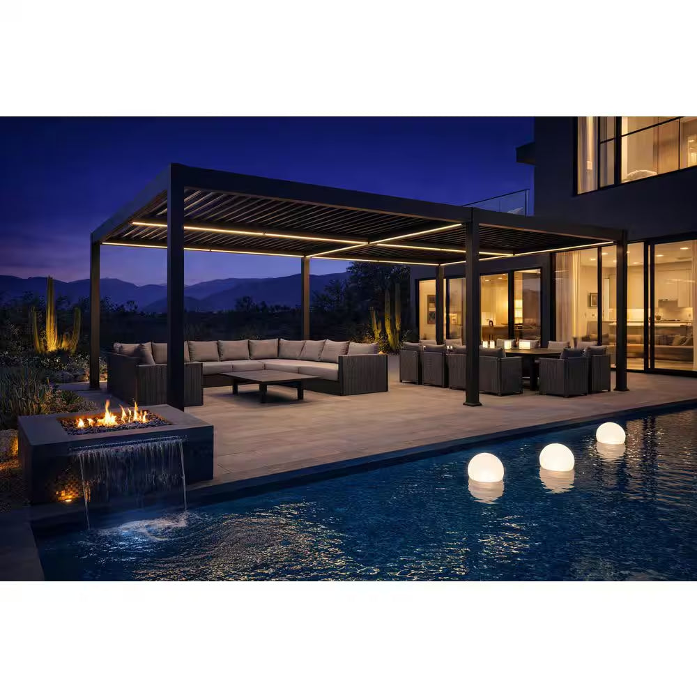 13 Ft. X 20 Ft. Gray Aluminum Outdoor Louvered Pergola with Individual Adjustable Sunshade Roofs and LED Lights