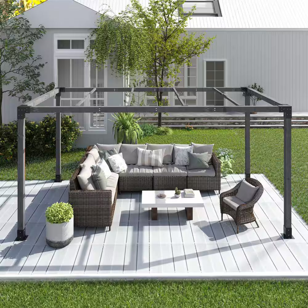 10 Ft. X 13 Ft. Outdoor Wood Pergola with Wood Stand Kit and Gray Frame