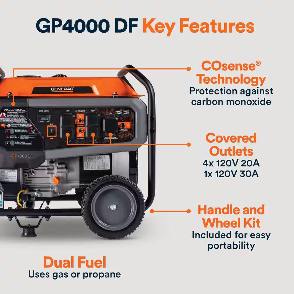 5000 / 4000-Watt Dual Fuel Recoil Start Gasoline / Propane Powered Portable Generator-Gp4000 DF