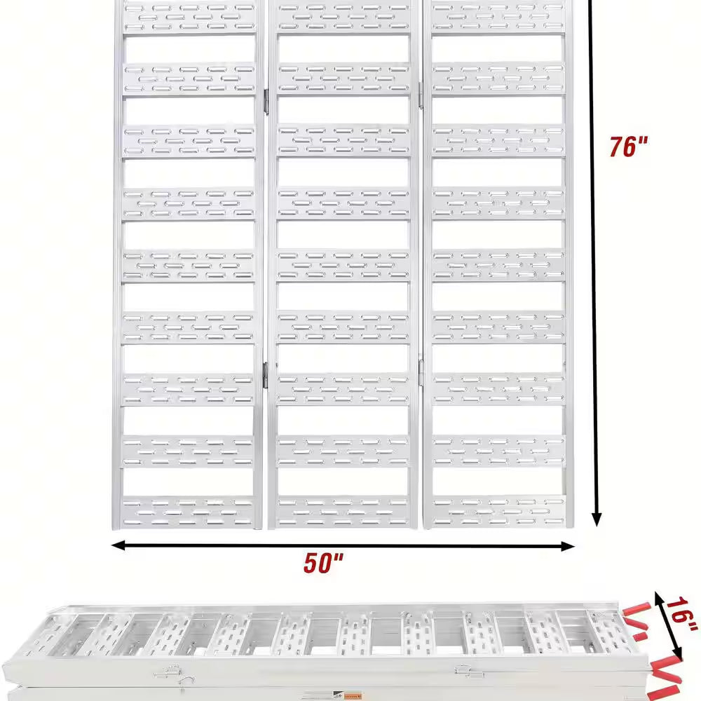 76 In. Aluminum ATV Ramps for Pickup Trucks, 1500 Lbs. Capacity, Tri-Fold Motorcycle Powersports Loading Ramps