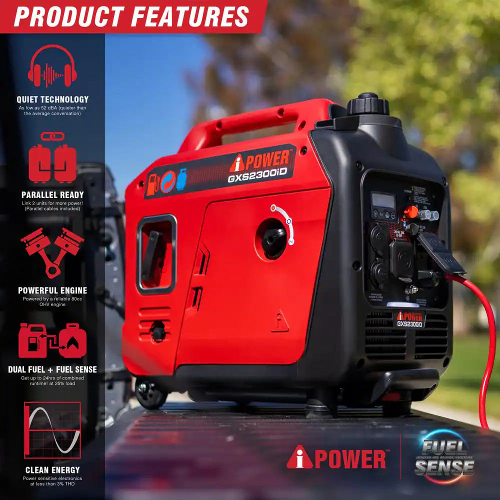 2300-Watt Recoil Start Gas Propane Powered Ultra Light-Weight Inverter Generator 80Cc OHV Engine and CO Sensor Shutdown