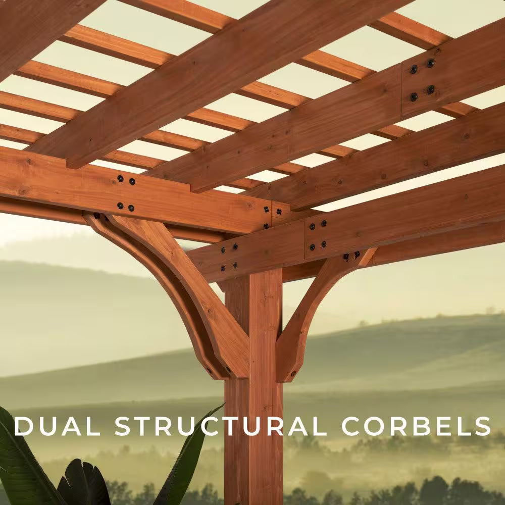 Beaumont 24 Ft. X 12 Ft. Light Brown Cedar Wood Outdoor Patio Pergola with Trellis Roof and Powerport