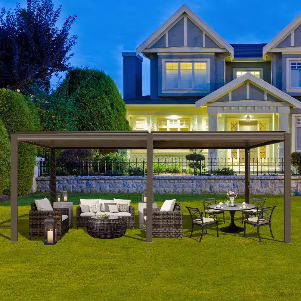 10 Ft. X 20 Ft. Brown Aluminum Metal Louvered Pergola