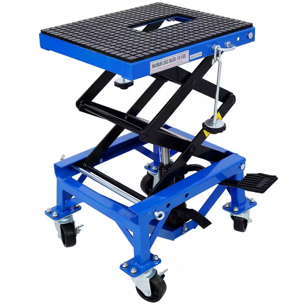 300 Lbs. Capacity Motorcycle Scissor Jack in Blue with 4-Wheels