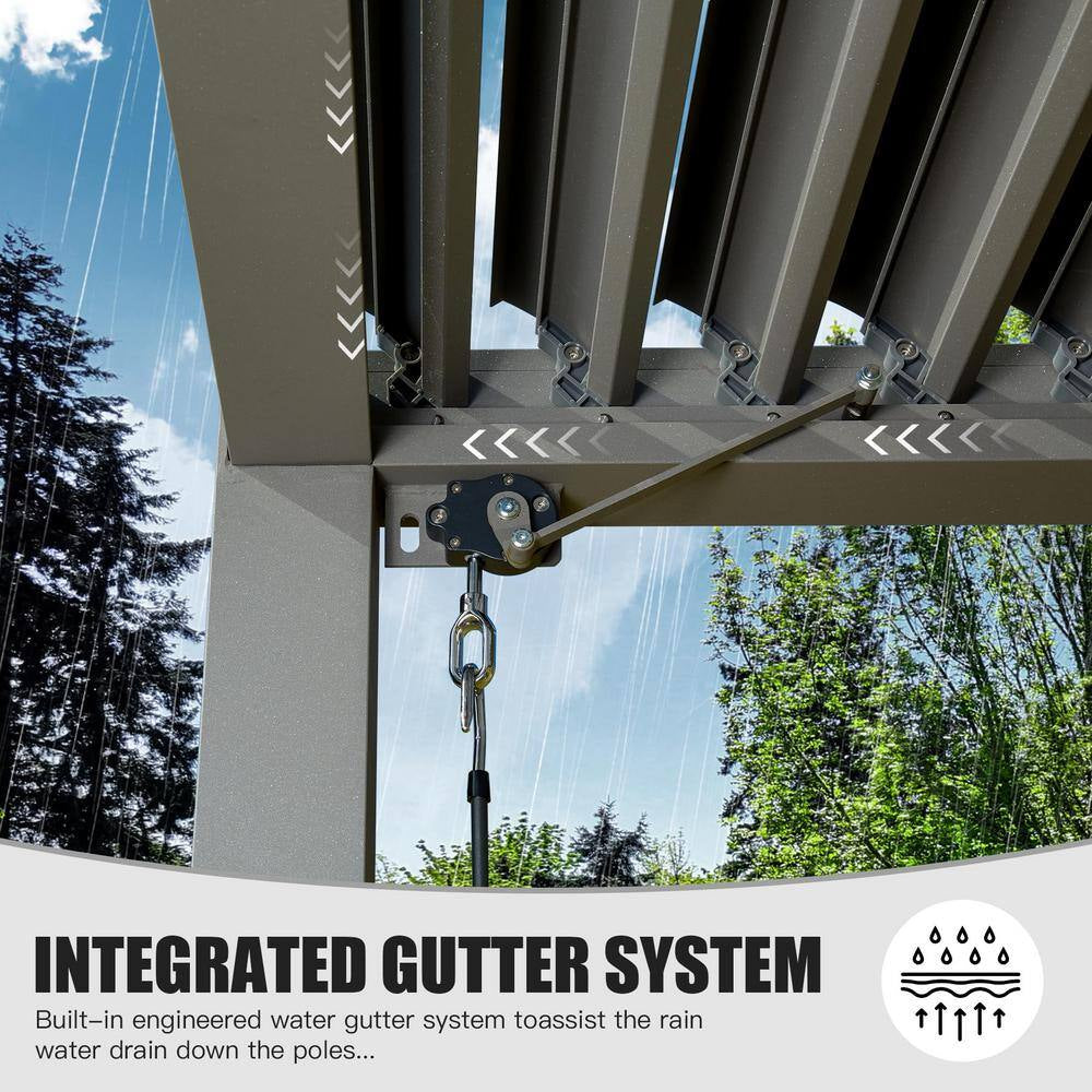 20 Ft. W X 12 Ft. D Aluminum Pergola with Two Adjustable Roof, Curtains, and Netting