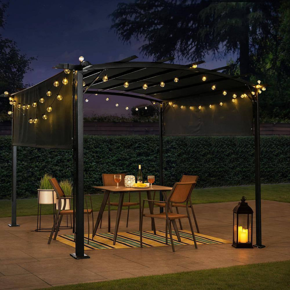 12 Ft. X 9 Ft. Gray Outdoor Gazebo with Retractable Shade Canopy, Steel Frame