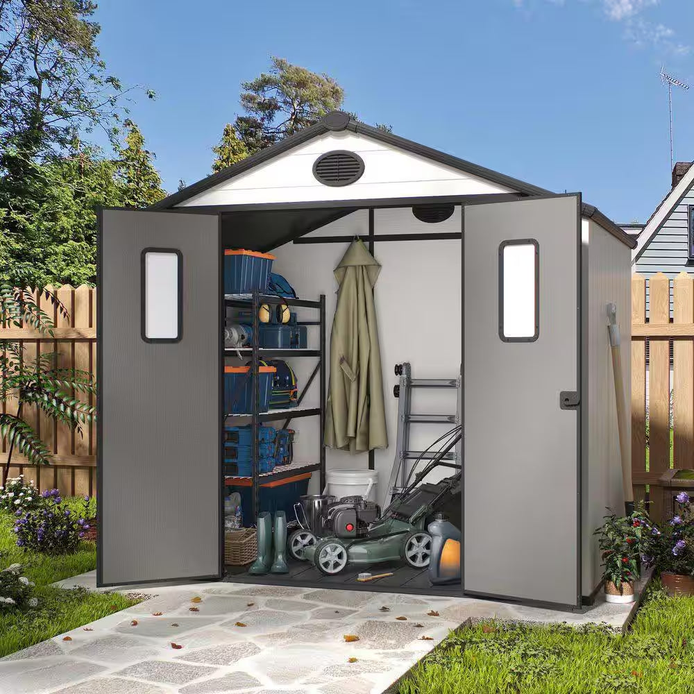 8 Ft. W X 6 Ft. D Outdoor Storage Resin Garden Shed for Backyard Outdoor (48 Sq. Ft. )