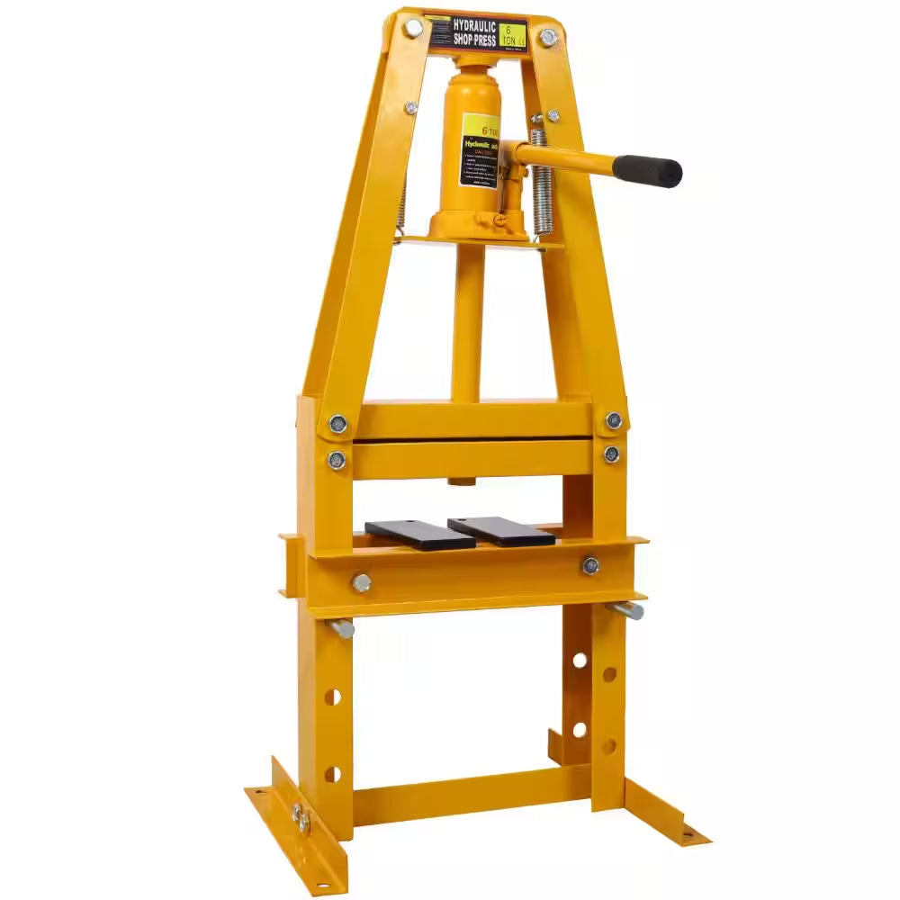 6-Ton Hydraulic Shop Press with Plates, Heavy-Duty A-Frame Garage Floor Press, Yellow