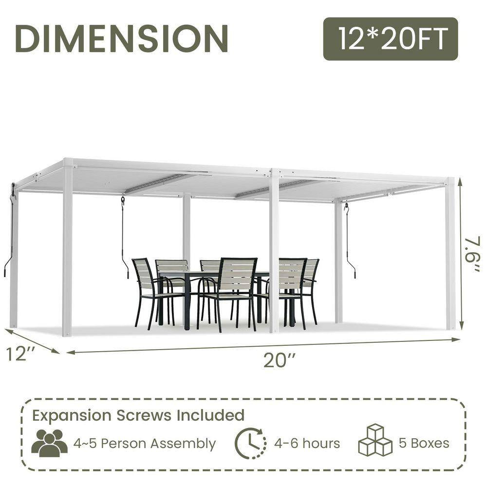 12 Ft. X 20 Ft. White Aluminum Louvered Pergola with Steel Roof
