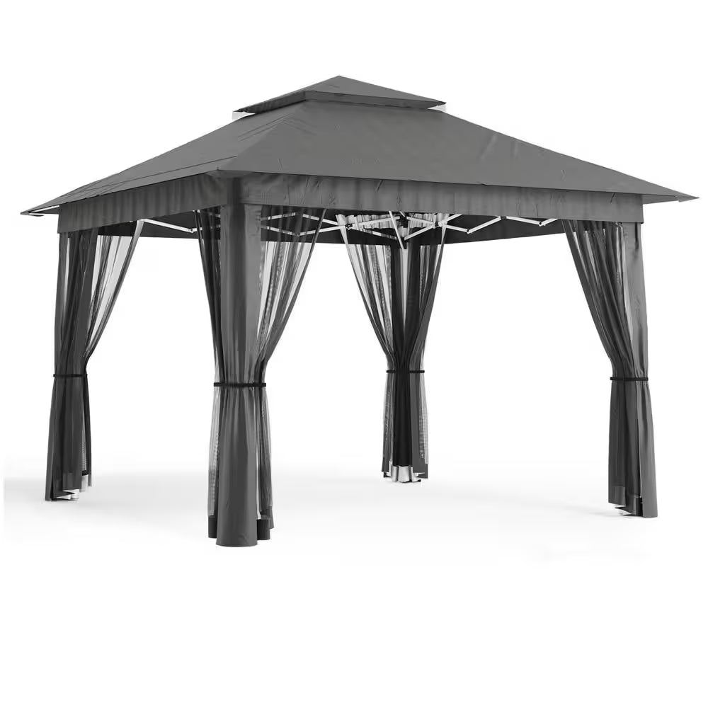 13 Ft. X 13 Ft. Pop up Gazebo Tent with Mosquito Netting, Outoor Canopy Tent for Lawn Backyard, Gray