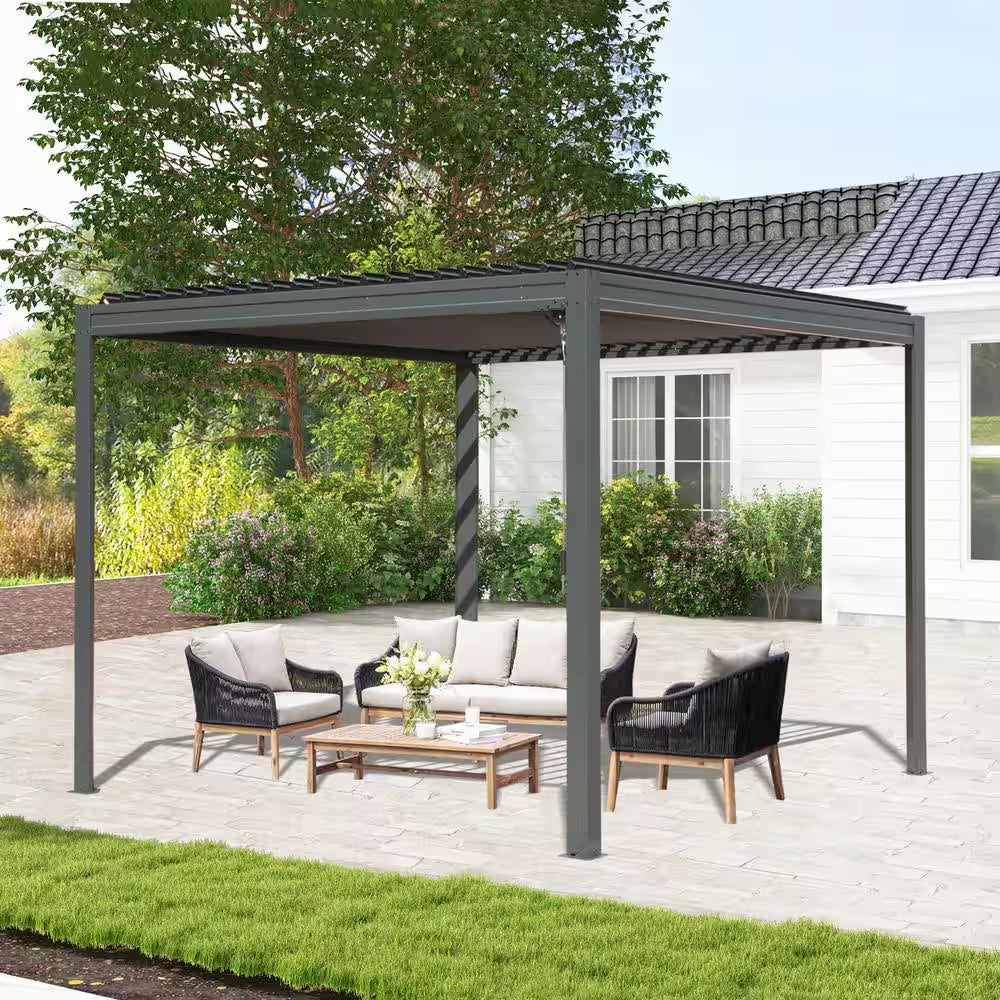 10 Ft. X 10 Ft. Gray Aluminum Metal Louvered Pergola