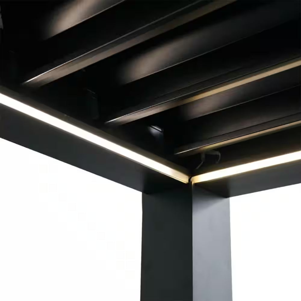 12 Ft. X 16 Ft. Dark Gray Powered Aluminum Louvered Pergola with Adjustable Roof, LED Lights and Rain Sensor