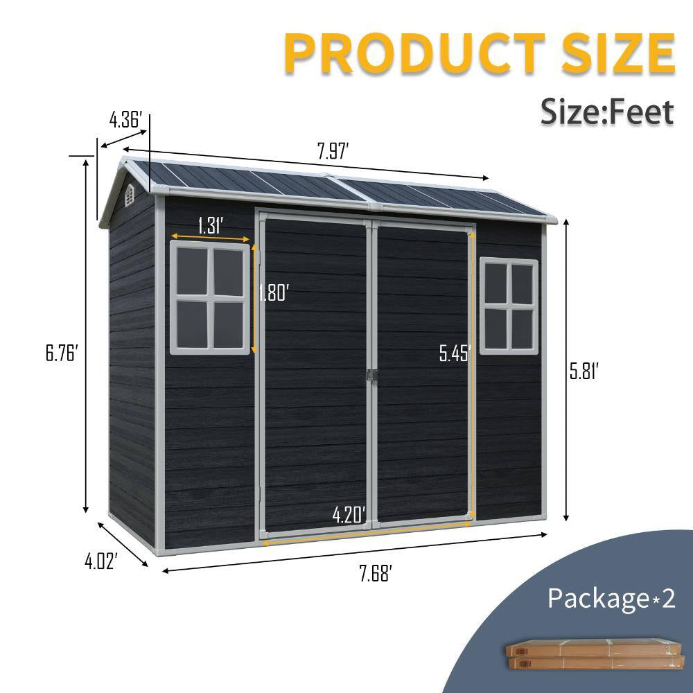4 Ft. W X 8 Ft. D Black Outdoor Storage Resin Shed with Floor, Outdoor Tool Shed for Gargen Patio Yard (32 Sq. Ft. )