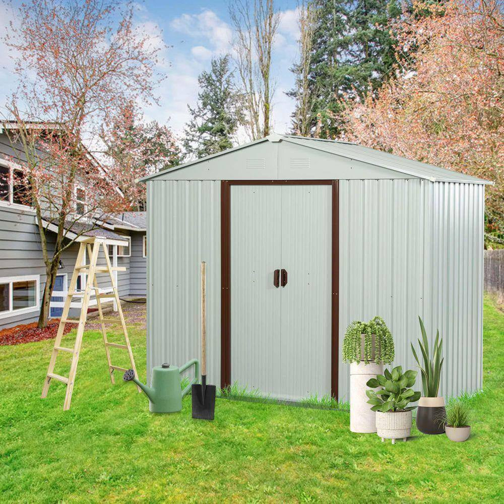 8 Ft.W X 4 Ft.D Outdoor Metal Storage Shed, Tool House with Metal Foundation for Patio, Yard, Lawn, White (30 Sq. Ft.)