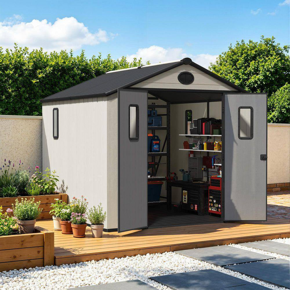 8 Ft. W X 8 Ft. D Outdoor Storage Resin Garden Shed for Backyard Outdoor (64 Sq. Ft.)