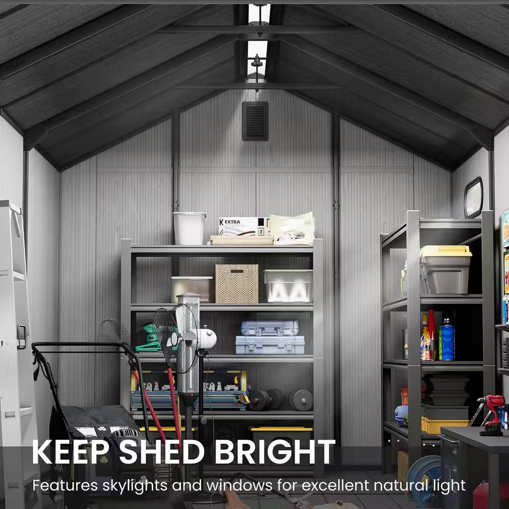 12 Ft. X 8 Ft. Resin Storage Shed with Floor All-Weather Plastic Garden Tool Shed with Windows 96 Sq. Ft. in Light Gray