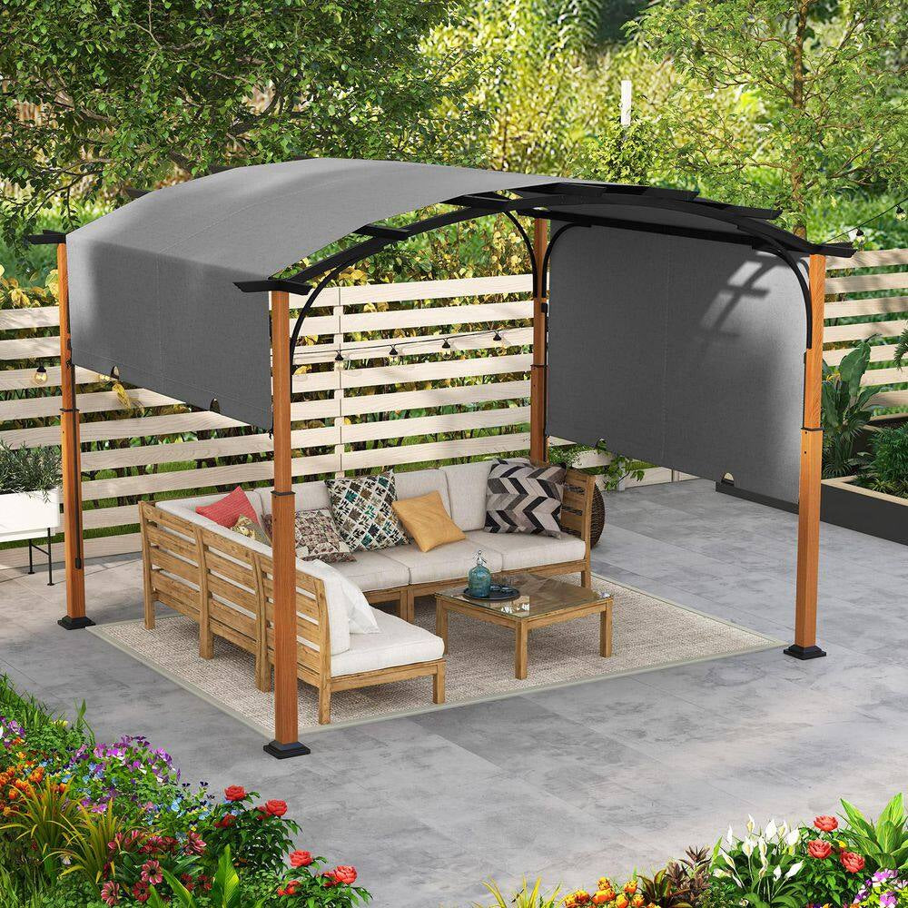 12 Ft. X 10 Ft. Metal Arched Top Patio Gazebos with Canopy in Gray