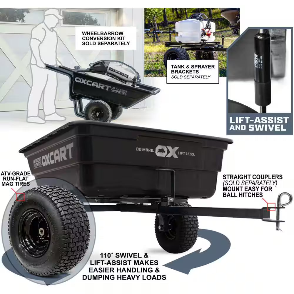 Stockman 15 Cu. Ft. to 17 Cu. Ft. Lift-Assist and Swivel Dump Cart with 18 In. Atv-Grade Run-Flat Tires
