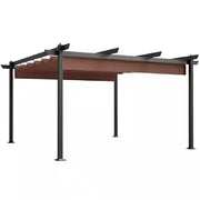 12 Ft. X 12 Ft. Brown Portable Gazebo, Retractable Pergola with Weather Resistant Canopy, Aluminum Patio Grill Gazebo