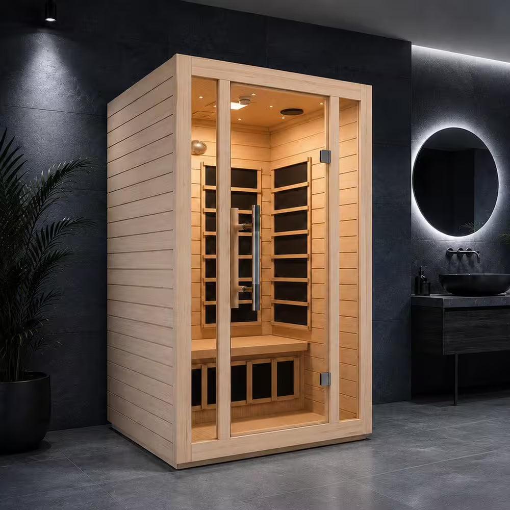 Home Sauna Room 2-Person Hemlock Wooden Indoor Infrared Sauna Spa with Touch Control Panel