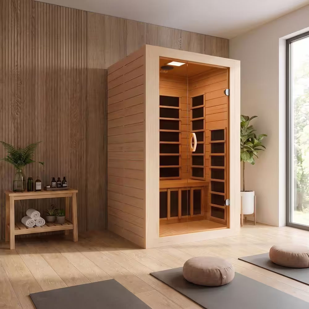 Home Sauna Room 2-Person Indoor Hemlock Wooden Infrared Indoor Sauna Spa with Bluetooth Digital Control Panel