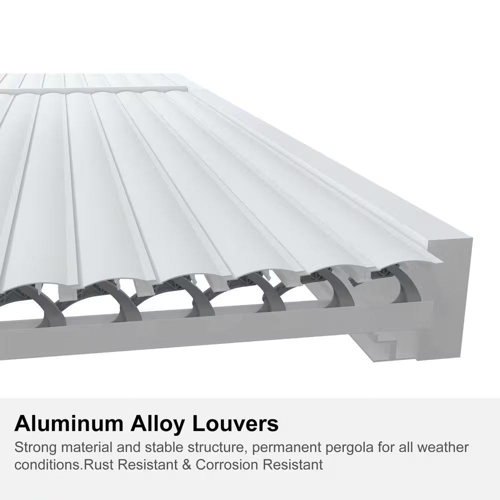 12 Ft. X 14 Ft. White Aluminum Frame Outdoor Hardtop Louvered Pergola with Adjustable Sunshade Roofs and In-Built Gutter