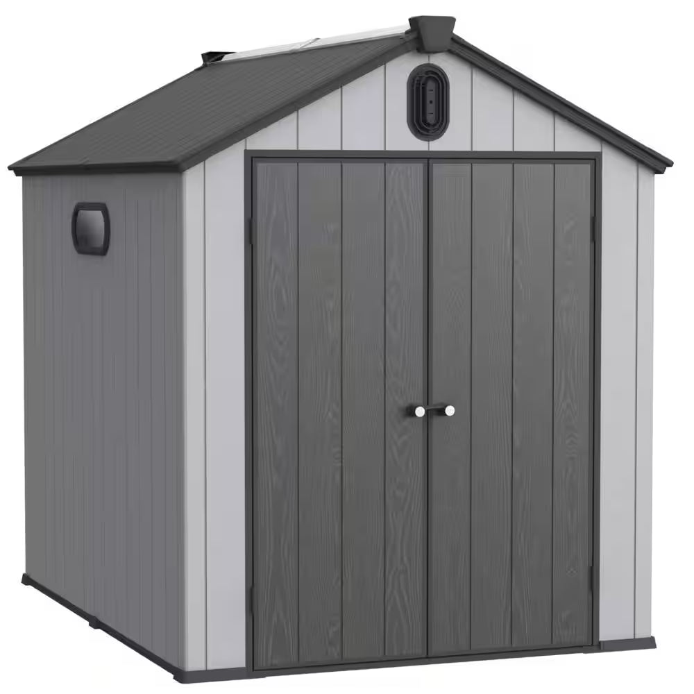 6 Ft. W X 8 Ft. D Outdoor Plastic Storage Shed with Double-Door, Plastic Floor for Backyard Garden (48 Sq. Ft.)