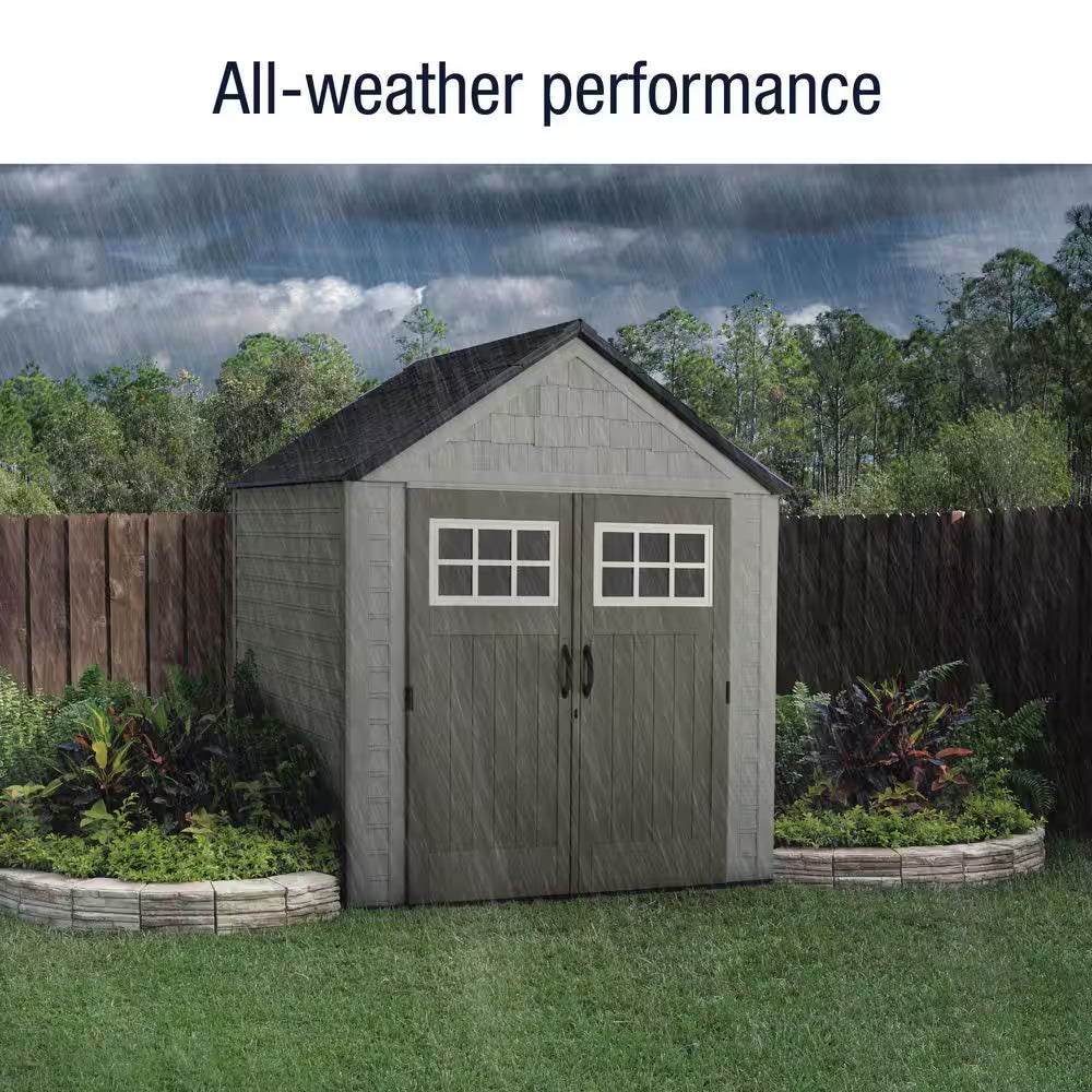 7 Ft. W X 7 Ft. D Durable Weather Resistant Plastic Outdoor Storage Shed, Sand 0.58 Sq. Ft.