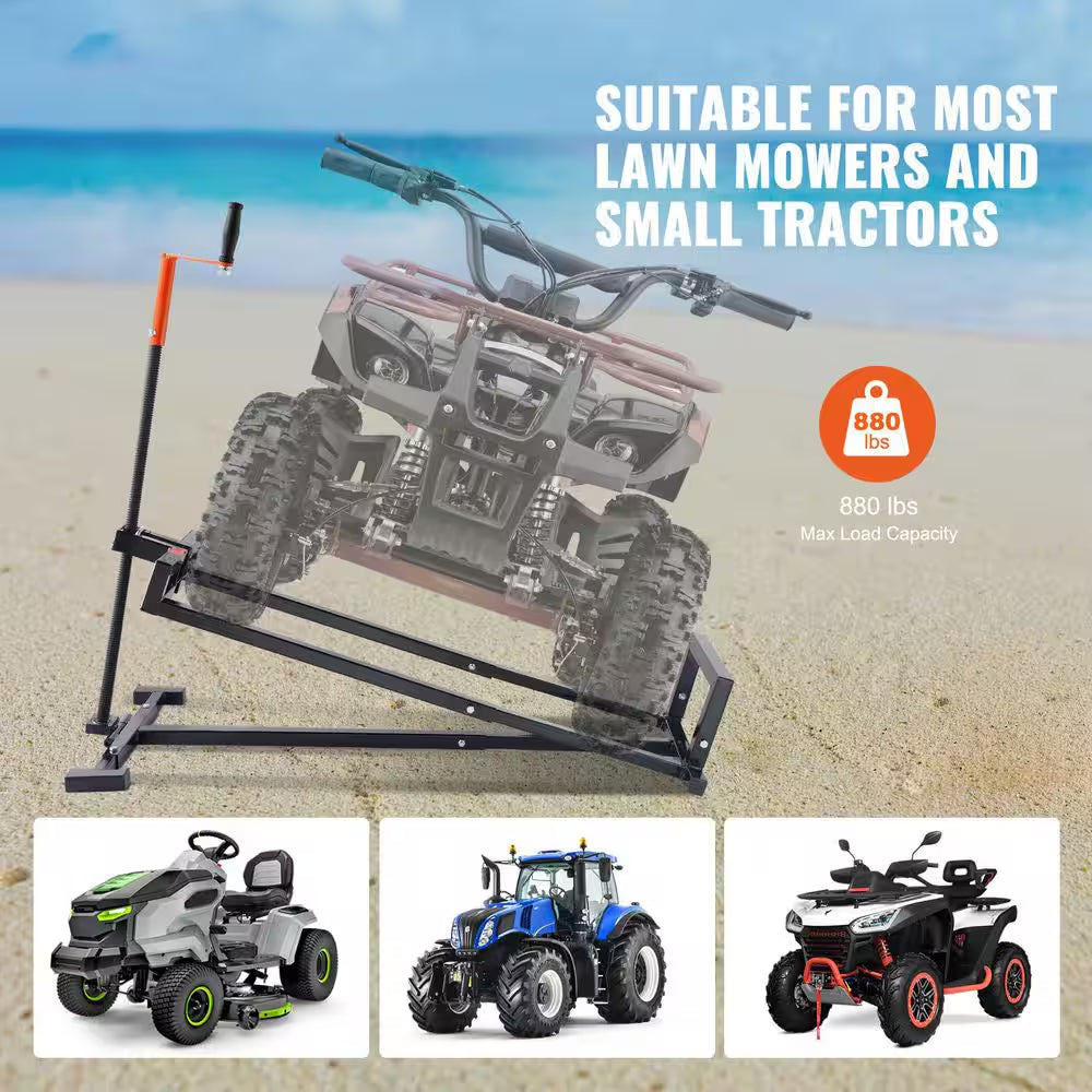 Lawn Mower Elevating Device, Supports up to 880 Lbs., Extendable Servicing Jack with Manual Lever and Power Tool Grip