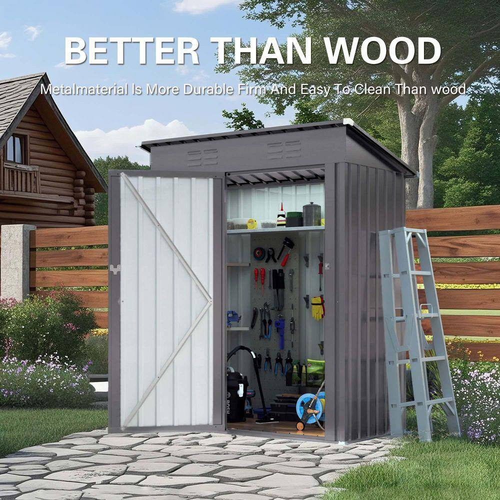 5 Ft.W X 3 Ft.D Outdoor Metal Storage Shed, Lockable Door Tool Garden Shed for Backyard/Patio/Sundries, Gray(14 Sq. Ft.)