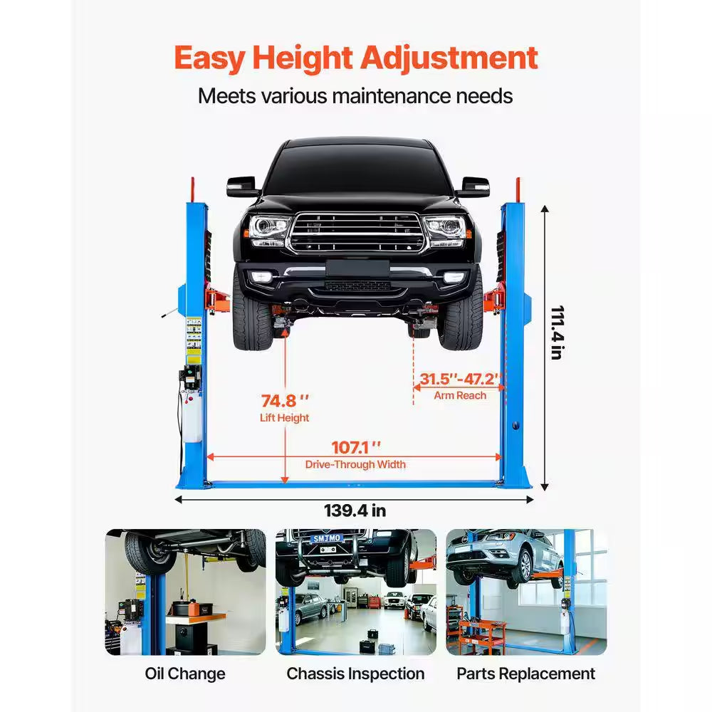 2-Post Lift Symmetric 2 Post Car Lift 12000 Lb. Capacity, 220V 2.95 HP Powerful Motor, for Sedan SUV Pickup