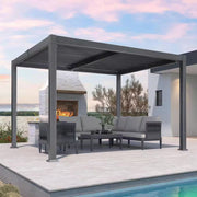 10.2 Ft. X 12.3 Ft. Gray Aluminum Outdoor Louvered Pergola with 2-Individual Adjustable Roofs and In-Built Gutter System