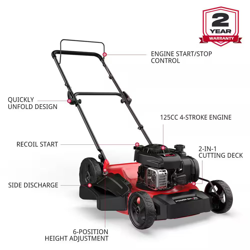 21 In. 2-In-1 125Cc Gas Push Mower, Briggs and Stratton Engine, Quick Start, 6-Position Height Adjustment