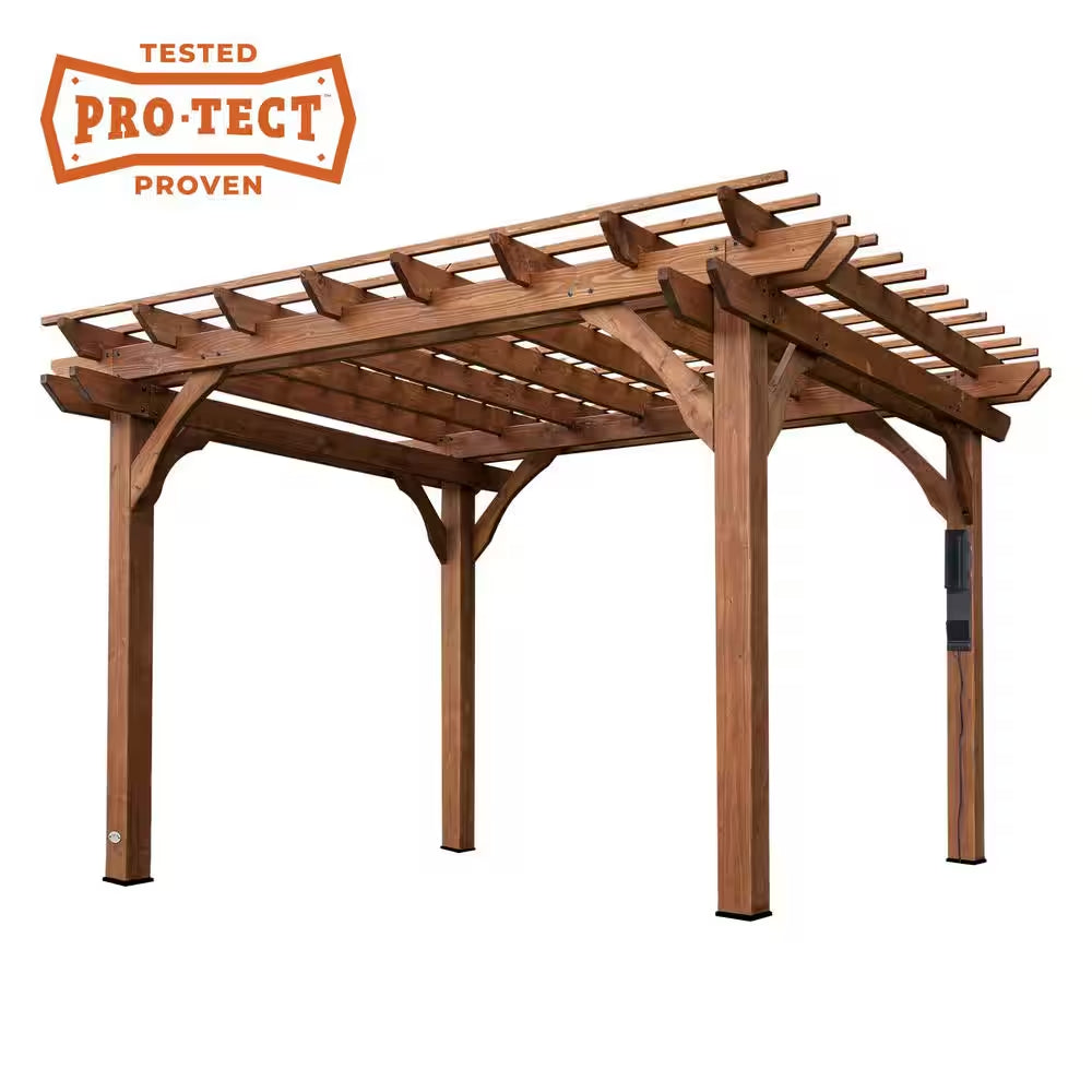 10 Ft. X 12 Ft. Traditional All Cedar Wood Outdoor Patio Pergola Shade Structure with Electric
