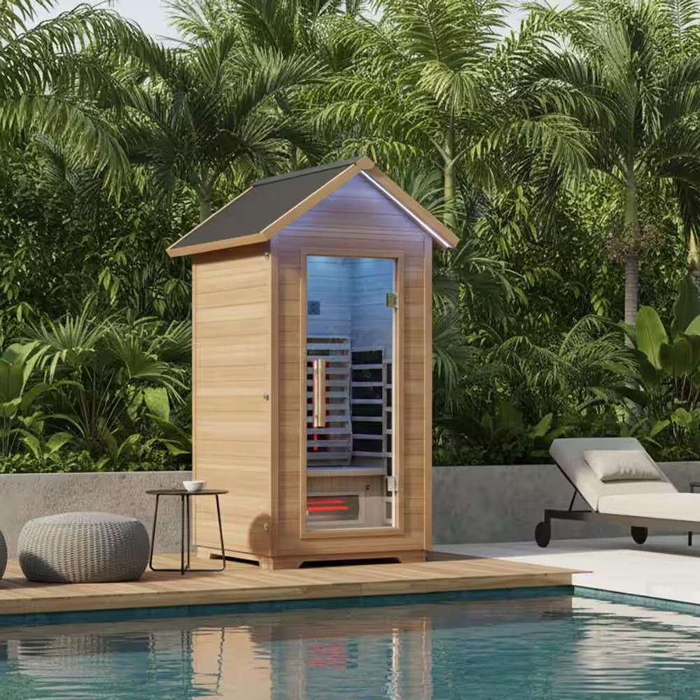 2-Person Outdoor Red Cedar and Hemlock Wet/Dry Sauna with FIR Infrared, Star Night Color Lights and Touch Pad Controller
